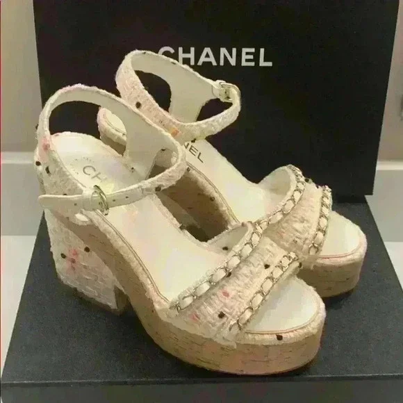 Chanel Tweed Wedge Sandals - Picture 6 of 8